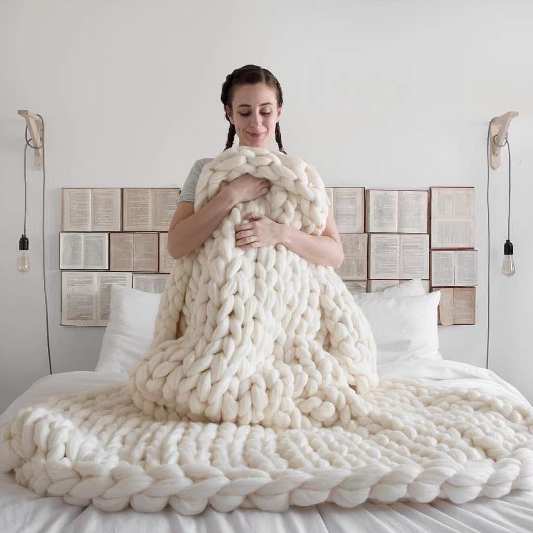 Nordic Chunky Knit Blanket Handmade Crochet Throw Knitted Blanket Sofa Blanket Oversized Woolen Blanket