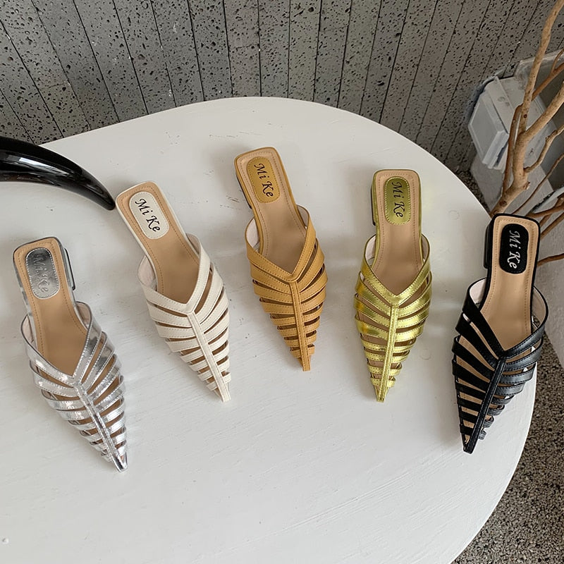 Fashion Ladies Slippers Mules Women Flip Flops Summer New Casual Pointed Toe Slides Gladiator Female Shoes Outside Heels