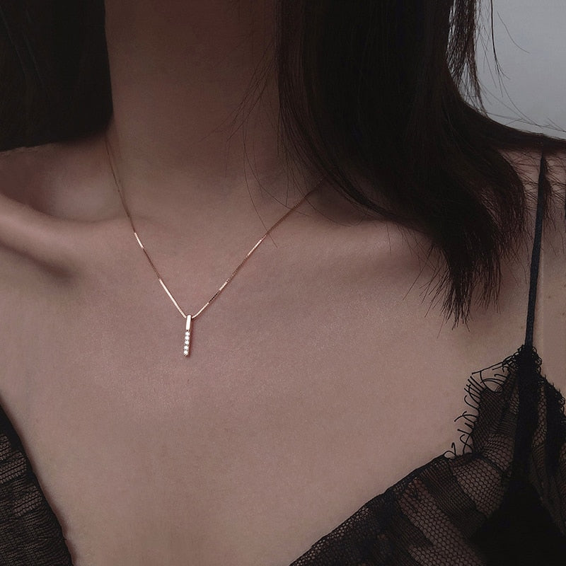 ANENJERY Simple Strip Geometric Cubic Zircon Necklace Silver Color Clavicle Chain Charm Necklace For Women S-N545