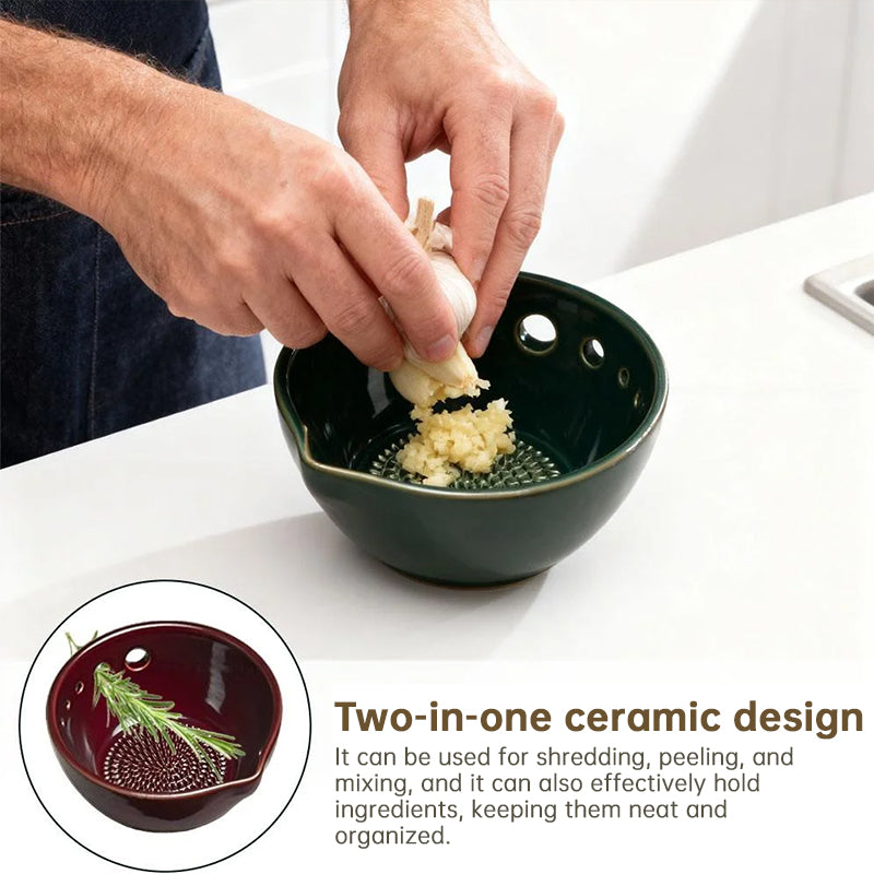 2-in-1 Garlic Grater & Peeler with Drain Hole, Efficient Vegetable Leaf Stripper for Ginger, Onion, Cheese