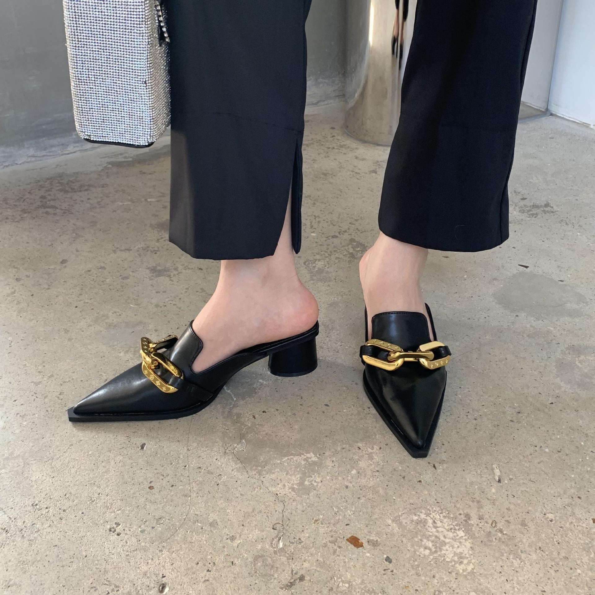 Pointed toe sandals, toe cap toe half slippers, fashionable outer slippers for women