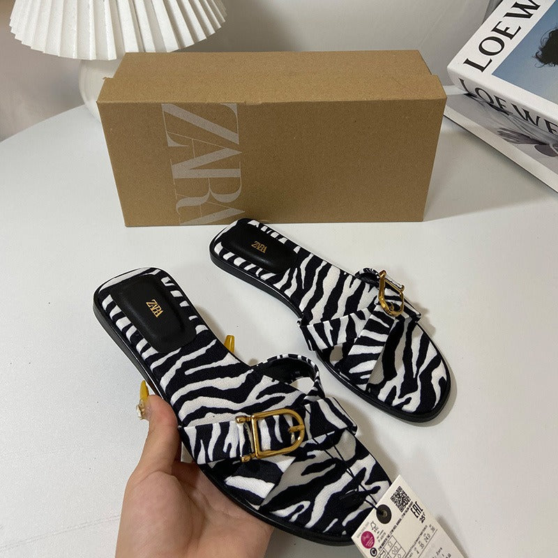 Fashionable and versatile color-blocked cross-strap slippers French pumps for women