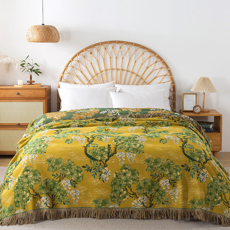 Jungle Style Cotton Gauze Blanket, Double-Sided Use Throw Blanket, All-Season Reversible Cover for Sofa, Adult Nap Blanket