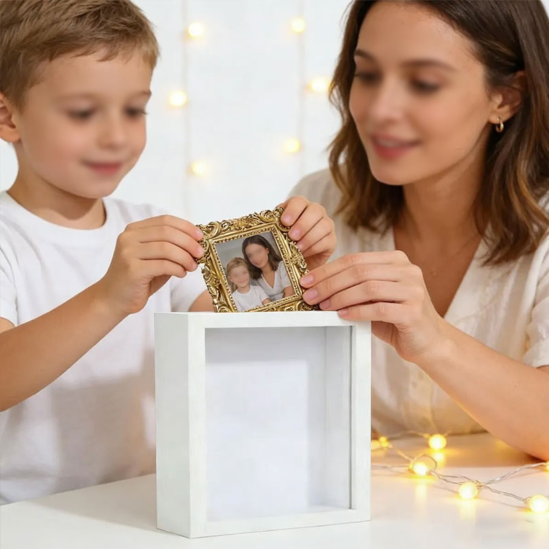 DIY Mini Museum Shadow Box Kit | Anniversary Wedding Memory Display with Gold Frames & Figurines