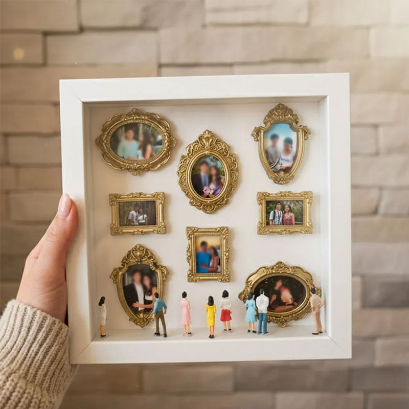 DIY Mini Museum Shadow Box Kit | Anniversary Wedding Memory Display with Gold Frames & Figurines