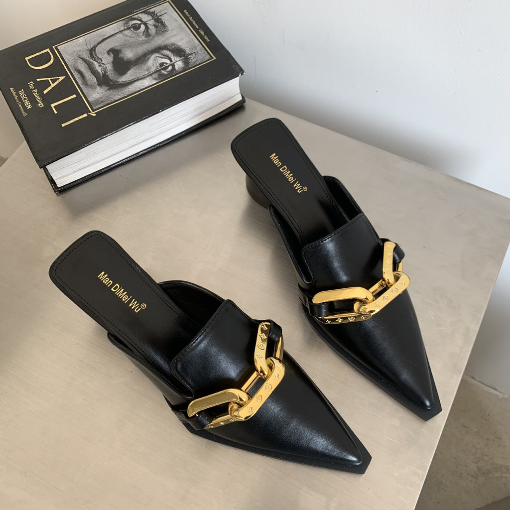 Pointed toe sandals, toe cap toe half slippers, fashionable outer slippers for women