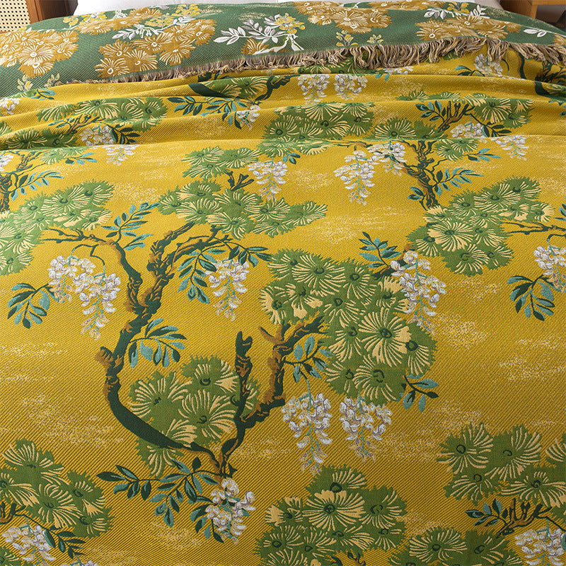 Jungle Style Cotton Gauze Blanket, Double-Sided Use Throw Blanket, All-Season Reversible Cover for Sofa, Adult Nap Blanket