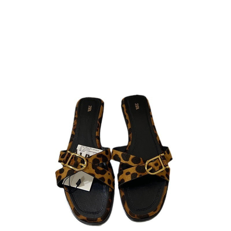 Fashionable and versatile color-blocked cross-strap slippers French pumps for women