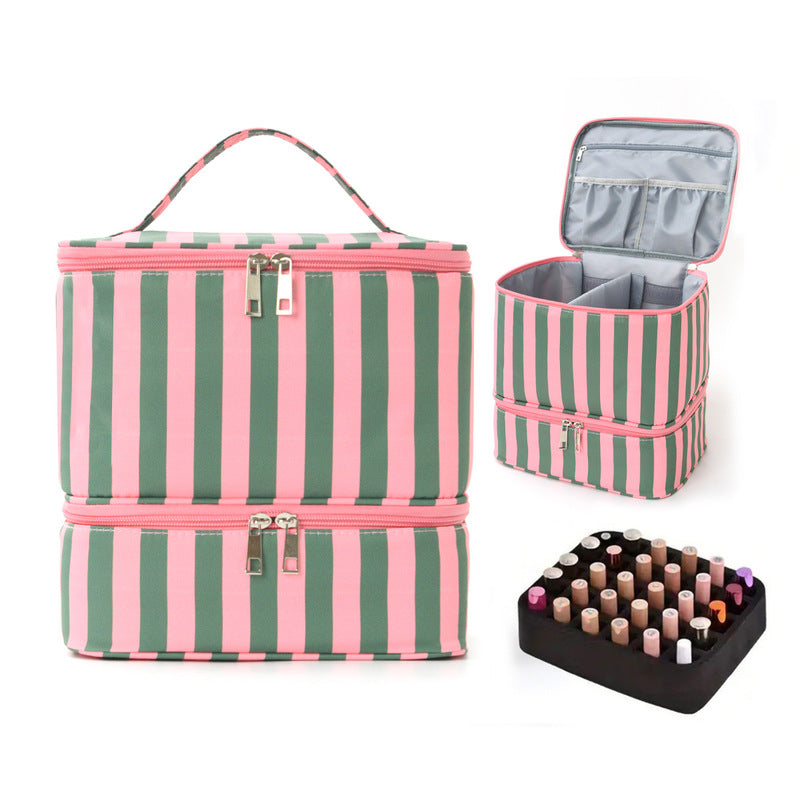 Double Layer Nail Polish & Essential Oils Storage Bag, Portable 30-Compartment Nail Care Kit, Manicure Tools Organizer Case
